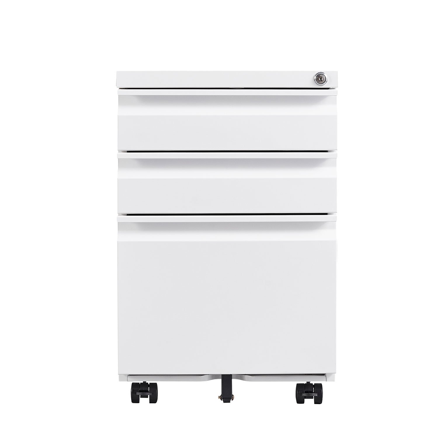 Modern 3 Drawer Mobile Filing Cabinet With Lock, Metal Office Storage, Legal / Letter Size - White - Image 6