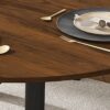 Retractable Dining Table, Round Extendable 6 Person Table - Walnut - Image 8