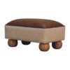 Vintage Leather Boucle Ball Footstool - Brown - Image 3