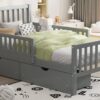 Twin Size Platform Bed With Guardrails On Both Sides And 2 Storage Drawers - Gray - Image 12