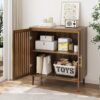 Farmhouse Sideboard Buffet Cabinet With Louvered Doors, Wood Coffee Bar Storage For Kitchen & Living Room - Walnut - Image 4