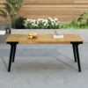 Acacia Wood Patio Dining Table, 69"L Rectangle Outdoor Table - Teak / Black - Image 6