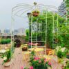 Metal Garden Arch Iron Garden Arbors Gazebo Dia High Birdcage Shape Pergola Pavilion For Wedding Ceremony - Cream White - Image 5
