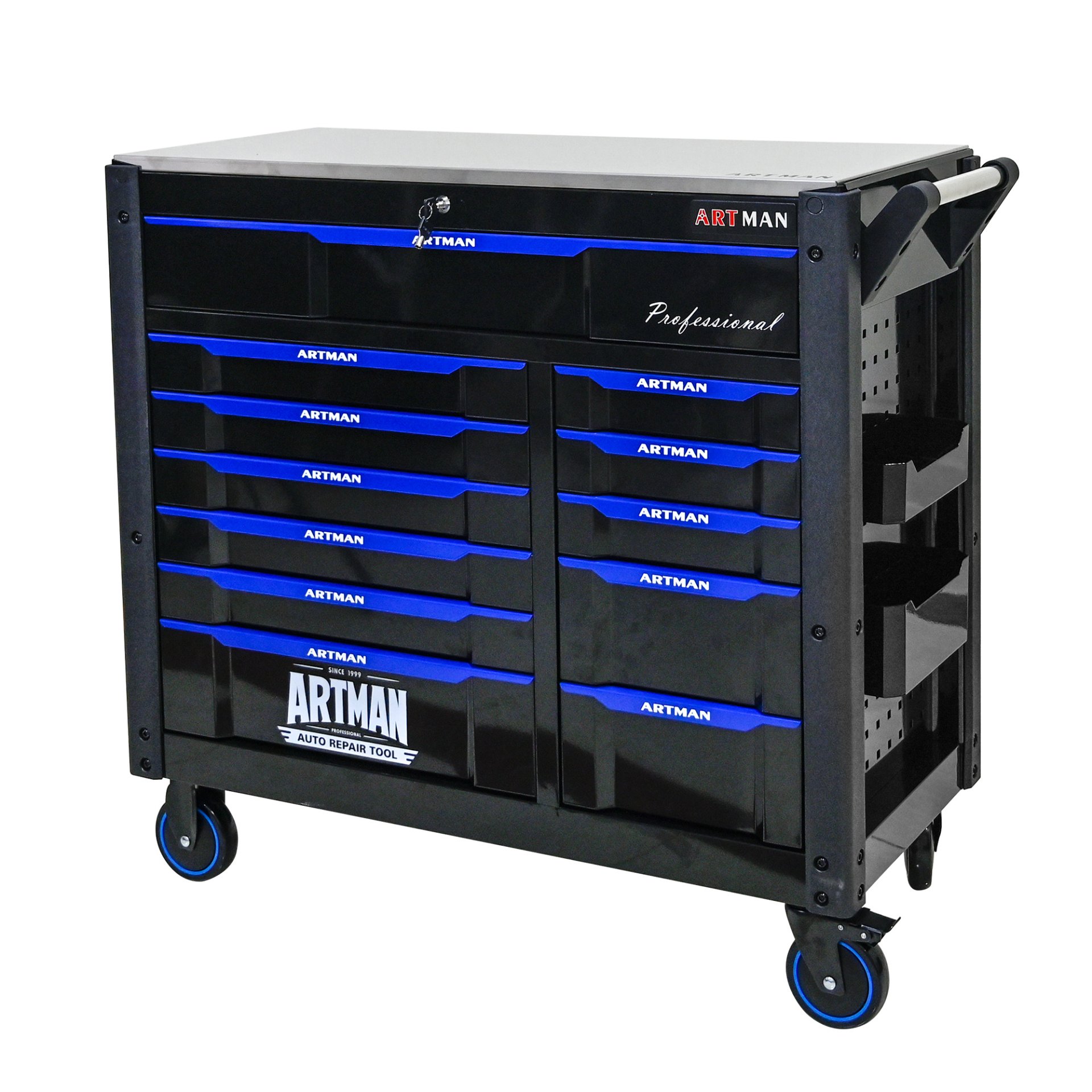 12 Layer Drawer Multi Purpose Tool Cart With Wheels And Iron Top - Black / Blue - Image 10