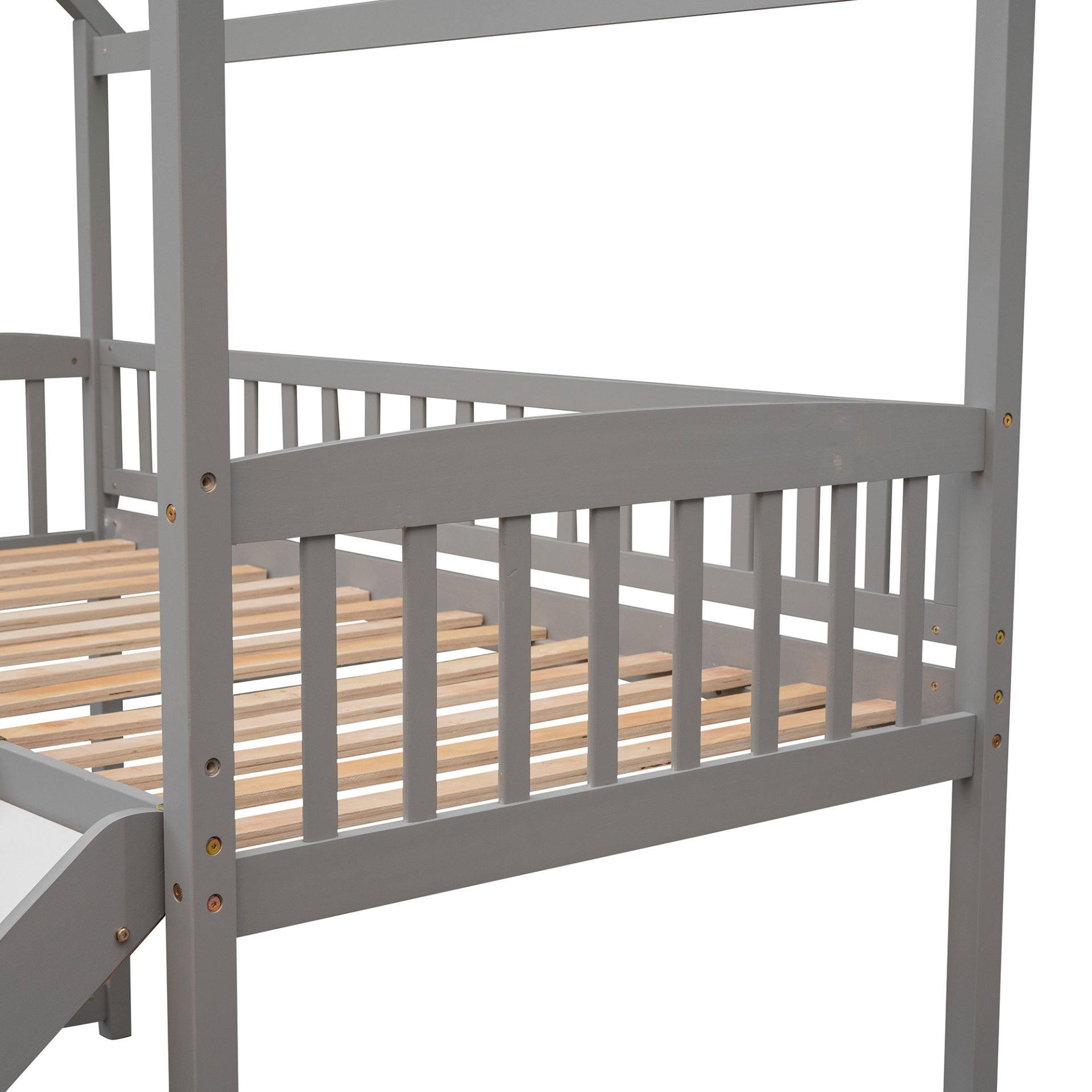Twin House Loft Bed With Slide - Gray - Image 8