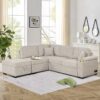 Sleeper Sofa Bed, 2 In 1 Pull Out Sofa Bed L Shape Couch With Storage Ottoman For Living Room, Bedroom Couch And Small Apartment - Beige - Image 3