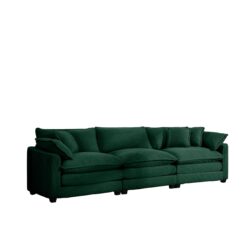Mid Century Modern Corduroy 3 Seater Sectional Sofa With Arm And Throw Pillows - Green