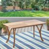 Outdoor Rectangular Table With Curved Legs And Perpendicular Wooden Slats Table Top - Teak - Image 8