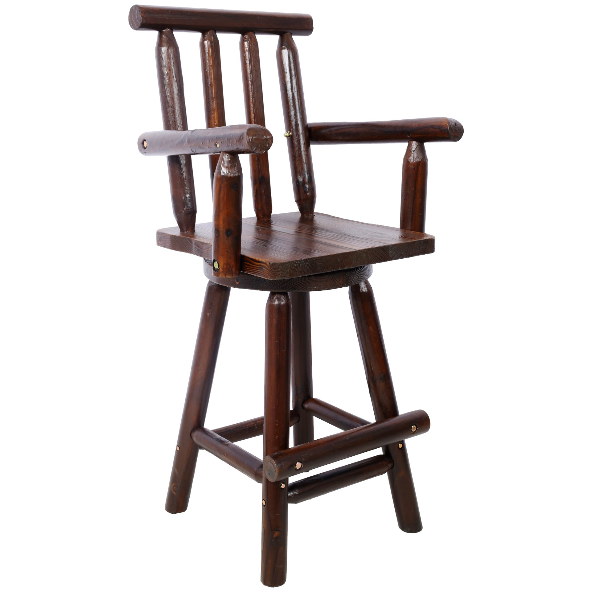 Rustic Bar Stool Fir Wood Construction, Chair With Footrest, Wide Armrest, Rustic Kitchen Stool, Tall Bistro Chair For Dining Room, Restaurant, Pub, 4 Foot - Brown - Image 7