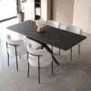 Modern Extendable Dining Table Set With Curved Backrest Upholstered Chairs - Black White - Image 2
