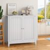 Mid Century Modern Double Door Storage Cabinet With Knobs - White - Image 2