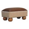 Vintage Leather Boucle Ball Footstool - Brown - Image 2
