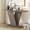 Console Table With V Shape Base / Natural Wood Veneer, Sculptural Entryway Accent - Taupe - Image 4