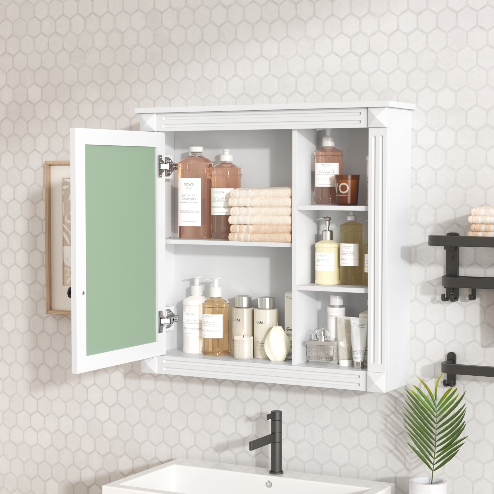 Bathroom Medicine Cabinet With Mirror, Wall Mounted Mirror Cabinet With Storage Organizer, Over The Toilet Storage White Storage Cabinet For Bathroom - White - Image 4