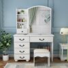 Fashion Vanity Desk With Mirror And Adjustable Lighting, 6 Drawers, 3 Color Light Modes - White - Image 6