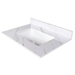 Carrara Marble Design Elegant Bathroom Vanity Top With Undermount Sink - White