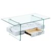 Modern 2 Tier Coffee Table With Clear Tempered Glass And Marble Texture Multifunctional Storage Design - Transparent / White - Image 12