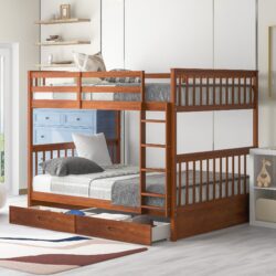 Full Over Full Bunk Bed With Ladders And 2 Storage Drawers - Walnut