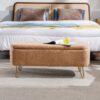 Storage Ottoman Bench For End Of Bed Gold Legs, Modern Camel Faux Fur Entryway Bench Upholstered Padded With Storage For Living Room Bedroom - Camel - Image 6