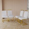 Dining Chairs (Set of 4), Side Dining Room Chairs With Golden Legs, Kitchen Chairs With Padded Seat High Back - White - Image 5