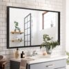 36X24" Rectangular Bathroom Mirror Square Angle Metal Frame Wall Mounted Hanging Plates Wall Mount Mirror For Bathroom (Horizontal & Vertical) - Black - Image 12