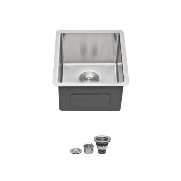 15" Undermount Kitchen Sink, 16 Gauge, 9" Deep Single Bowl Basin - Brushed Nickel