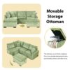 Convertible Sofa Bed Sectional Sofa Sleeper L-Shaped Sofa With A Storage Ottoman, Two Pillows, Two Power Sockets And Two USB Ports For Living Room - Green - Image 6
