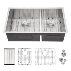 Modern Undermount Double Bowl Kitchen Sink With Dual 10" Deep Basins In Stainless Steel - White