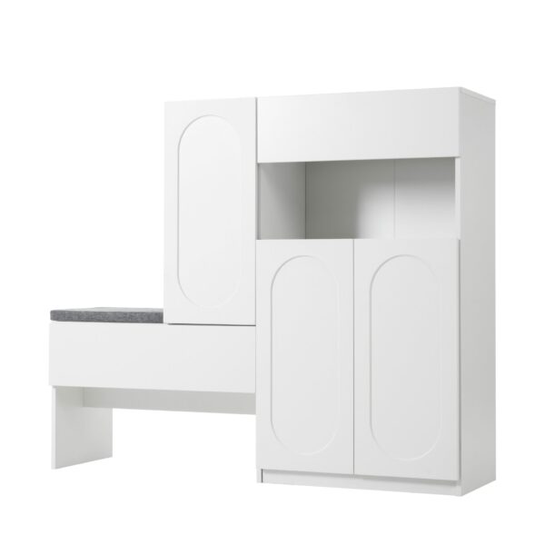 Elegant 2 In 1 Shoe Cabinets With Soft Cushion Versatile Shoe Rack Organizer With Adjustable Shelves For Hallway, Living Room - White