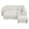 Sectional Sofa L-Shaped Sofa Couch Pull-Out Sofa Bed With A Movable Ottoman, Two USB Ports And Two Cup Holders For Living Room - Beige - Image 13