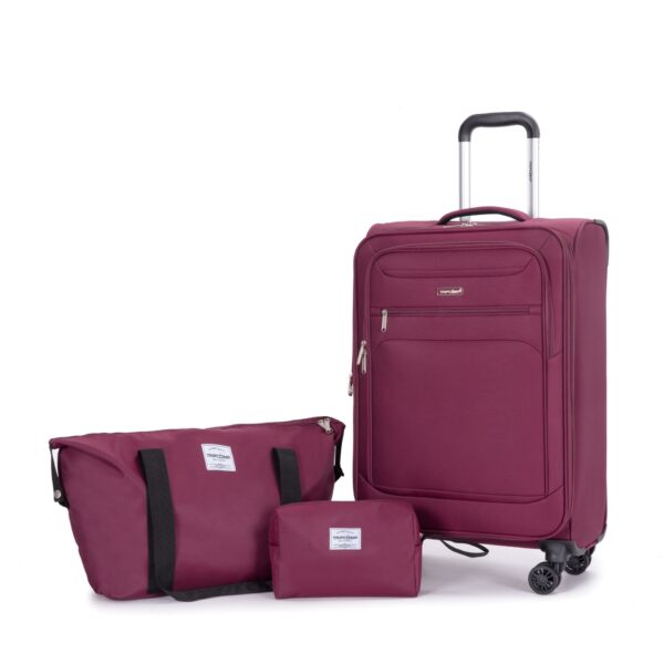 3 Piece Set (18/Travelbag /Toiletry Bag), Softshell Suitcase Spinner Wheels Terylene Polyester Luggage Sets Carry On Suitcase Luggage Lightweight Durable Suitcase - Wine Red