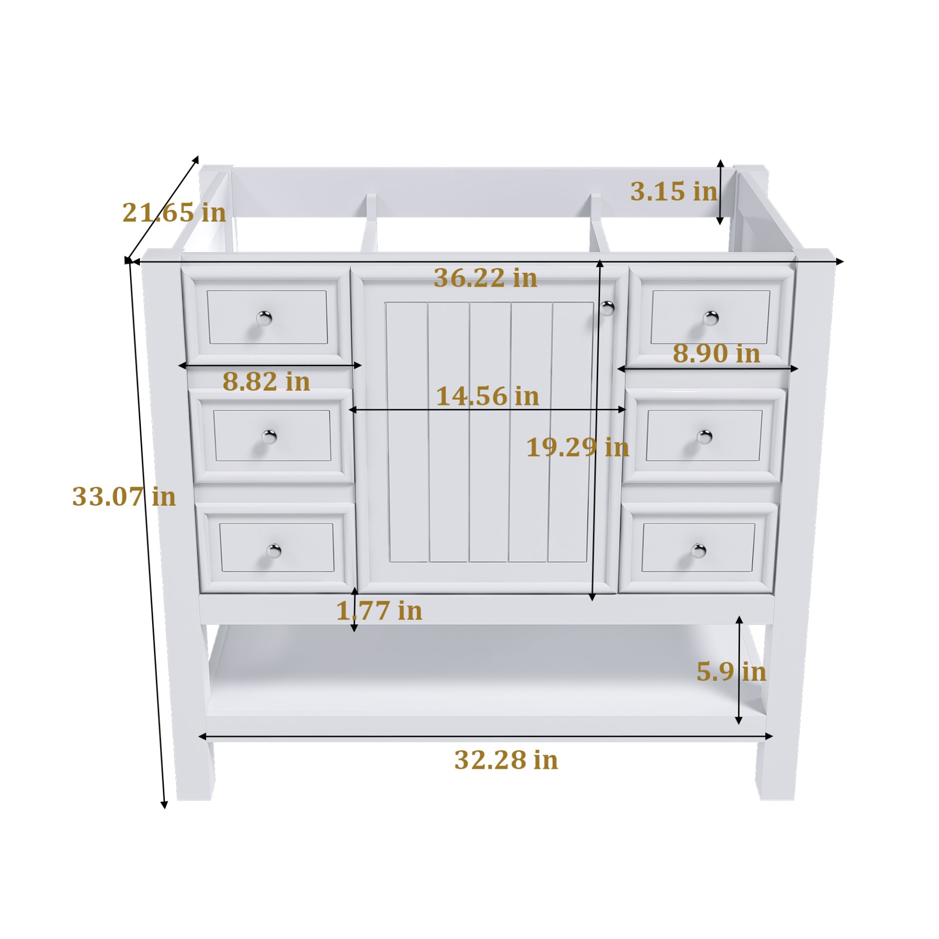 36" Bathroom Vanity With 1 Cabinet And 3 Drawers 1, Storage Solution - White - Image 3