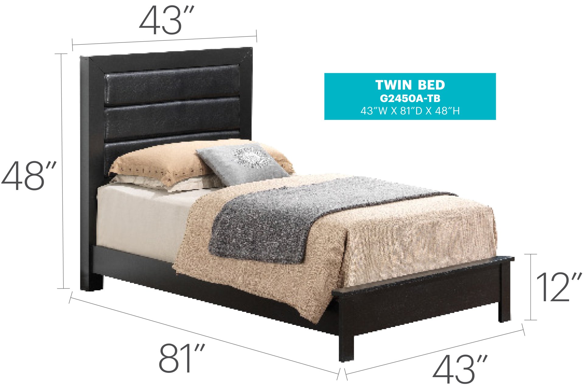 Stylish Transitional Twin Bed - Black - Image 3