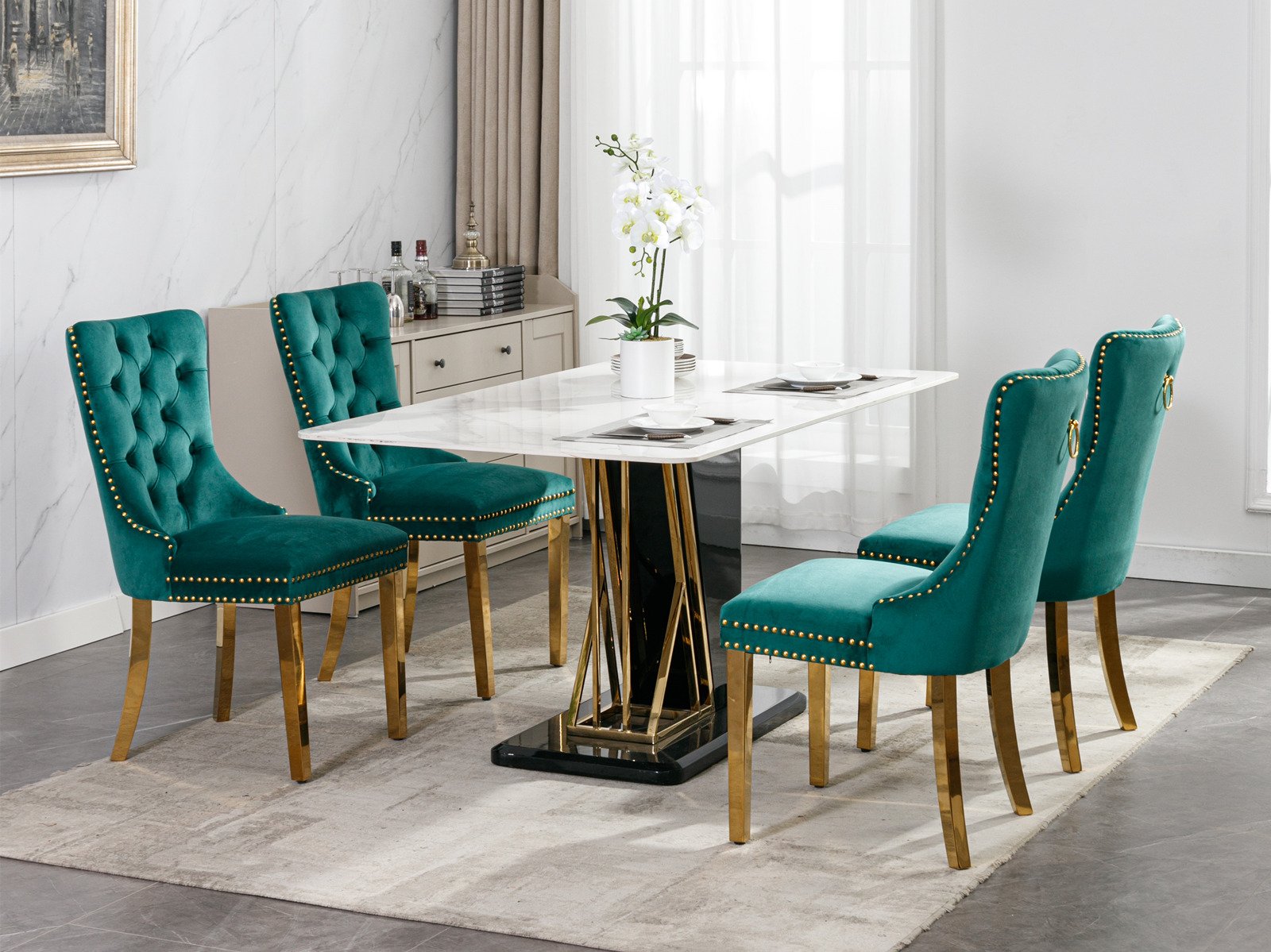 Nikki - Modern, High-End Tufted Solid Wood Contemporary Velvet Upholstered Dining Chair With Golden Stainless Steel Plating Legs, Nailhead Trim (Set of 2) - Green - Image 19