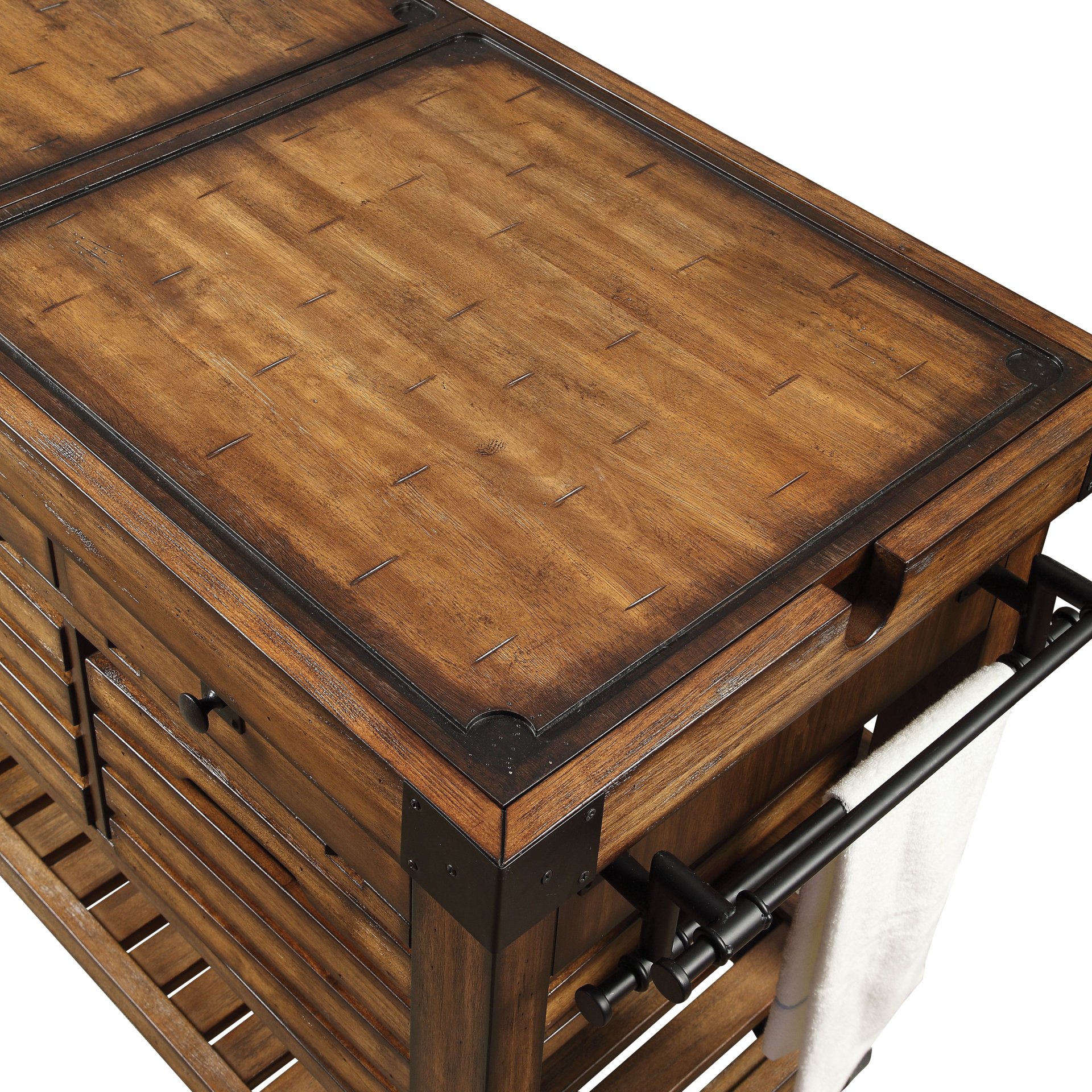 Kaif - Distressed Chestnut Kitchen Cart - Chestnut - Image 3