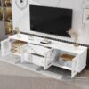 Modern TV Stand, TV Cabinet With 5 Metal Legs And Metal Handles, 2 Drawers And 2 Cabinets With Fluted Glass Doors For Living Room, Up To 80" - White - Image 3