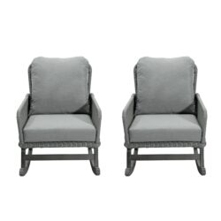 Contemporary Minimalist Wicker Rocking Chair & Soft Polyester Cushions And Durable Wooden Frame (Set of 2) - Gray