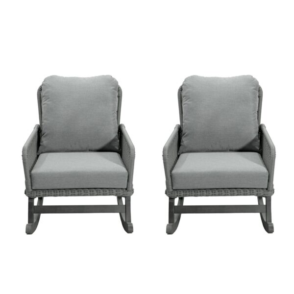 Contemporary Minimalist Wicker Rocking Chair & Soft Polyester Cushions And Durable Wooden Frame (Set of 2) - Gray