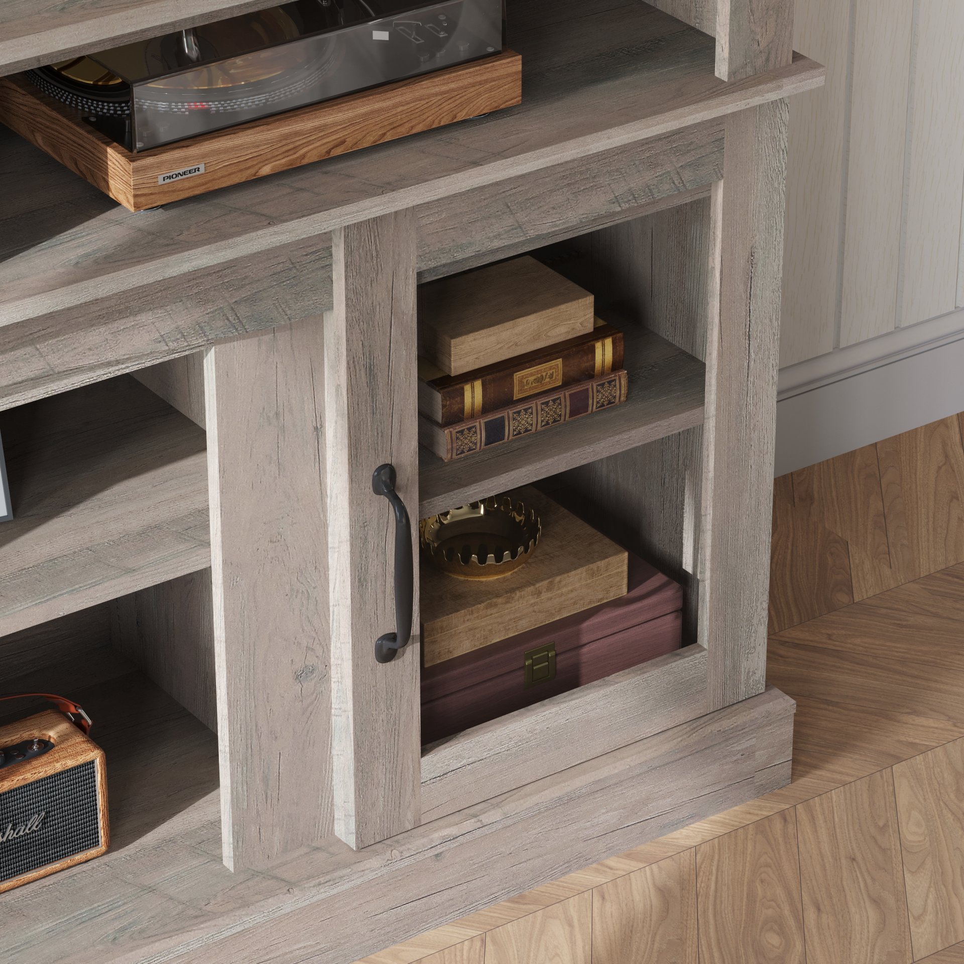 58.27" TV Stand With Storage Cabinet And Shelves, TV Console Table Entertainment Center For Living Room, Bedroom - Gray - Image 3