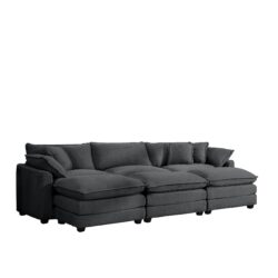 Oversized Modular Cushion Sofa With Portable Ottoman For Home Living Room - Gray