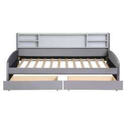 Twin Size Upholstered Platform Bed With Storage Drawers And Headboard - Gray