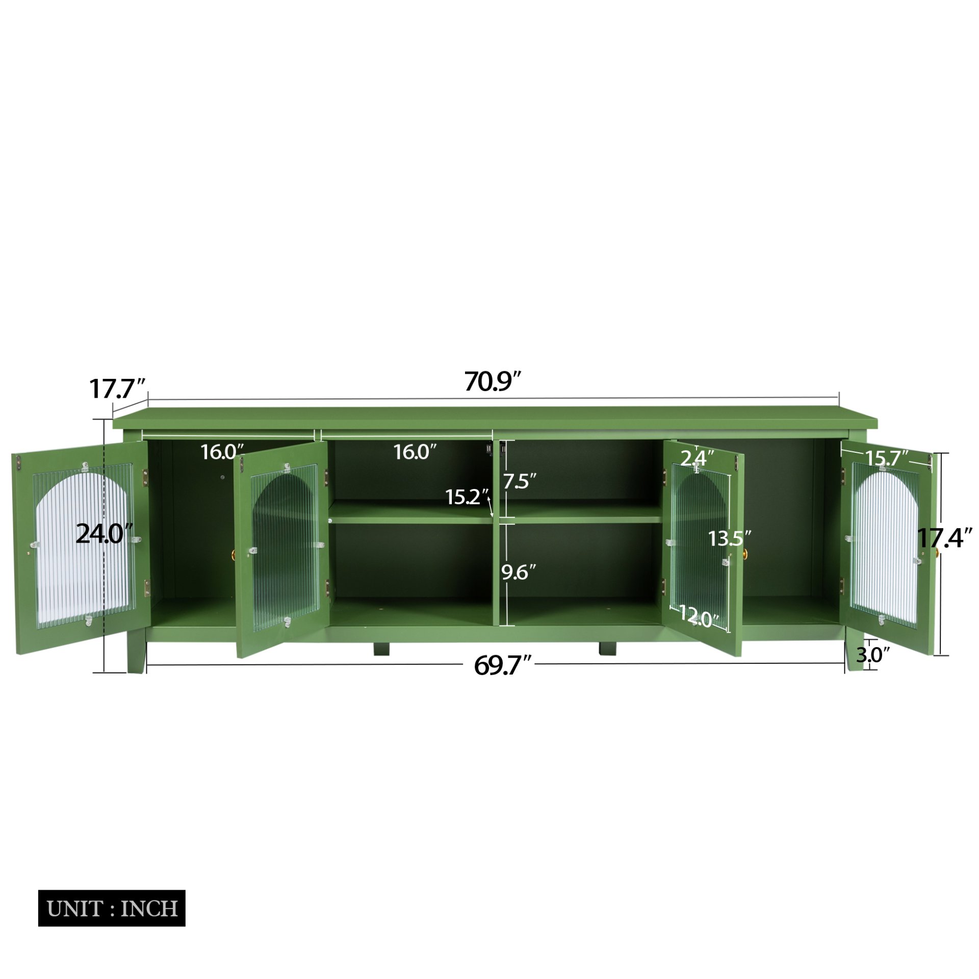 Stylish TV Cabinet, Entertainment CenterTV Stand, TVconsoletable, Media Console, Solidwood Frame, Changhong Glass Door, Metal Handle - Antique Green - Image 3