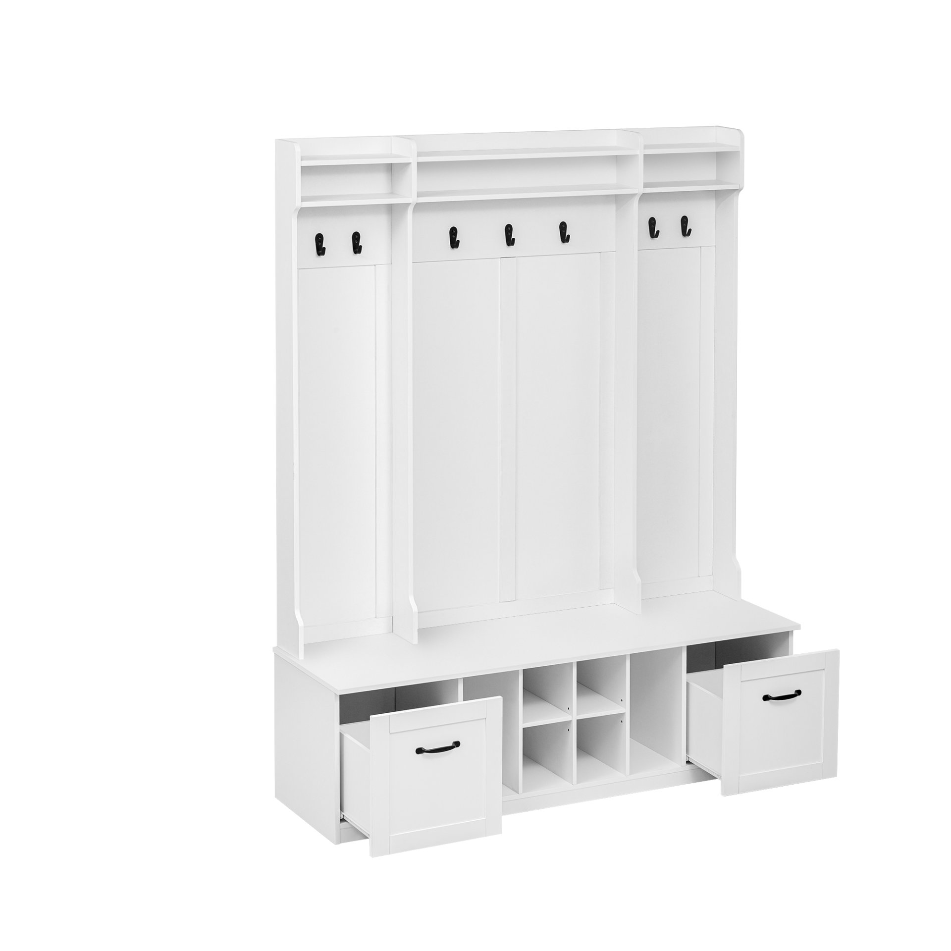 5 In 1 Entryway Bench With Coat Rack, 7 Sturdy Hooks, 2 Spacious Drawers And Adjustable Shelves, Wide Hall Tree With Metal Handles For Hallway - White - Image 14