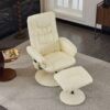 Recliner Chair With Ottoman 360° Swivel Massage Lounge Chair With 5 Point Vibration & Heated Seat 140° Adjustable Recliner - Beige - Image 9