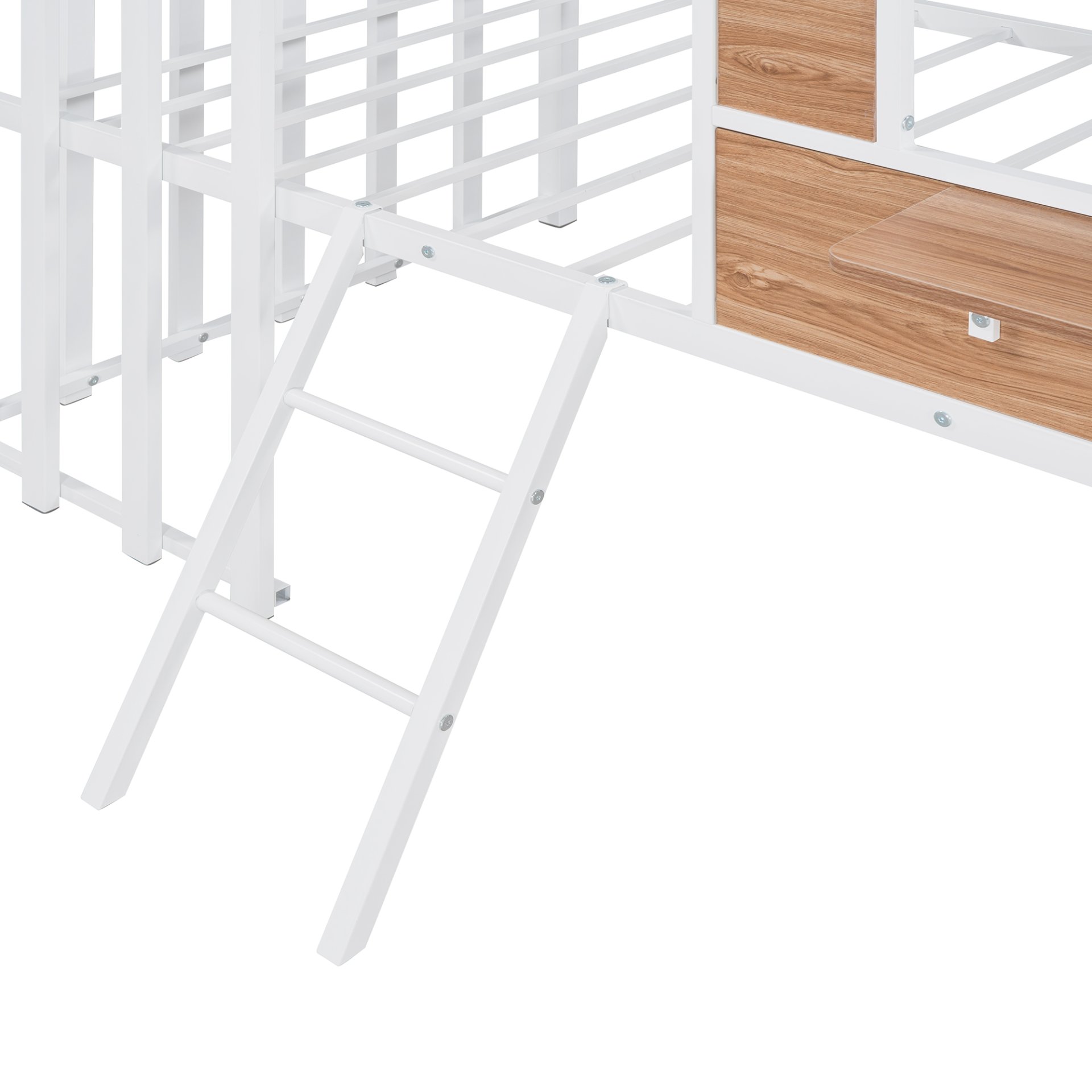 Twin Size Loft Bed With Roof, Window, Guardrail, Ladder - White - Image 10