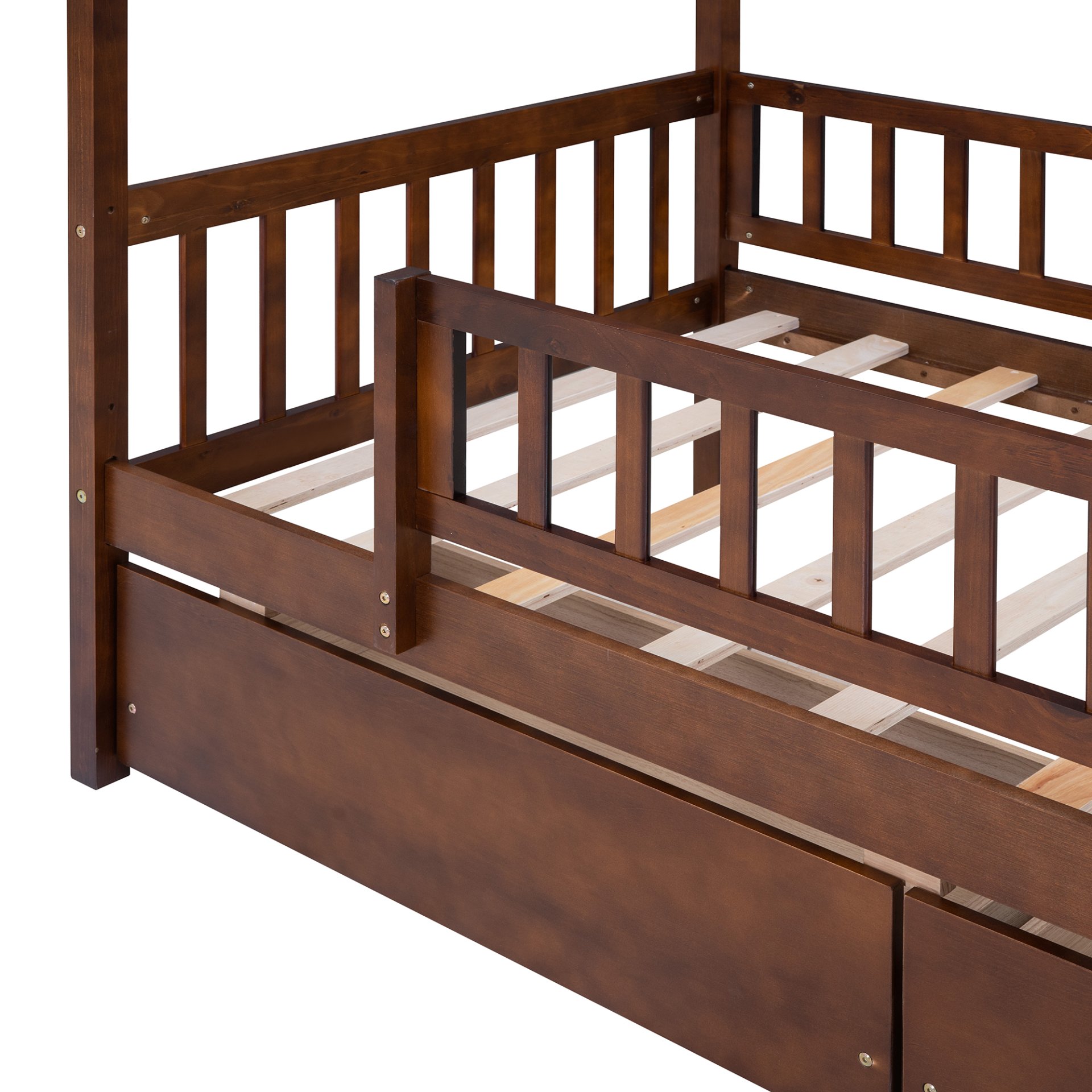 Twin Size House Bed With 2 Drawers - Walnut - Image 8