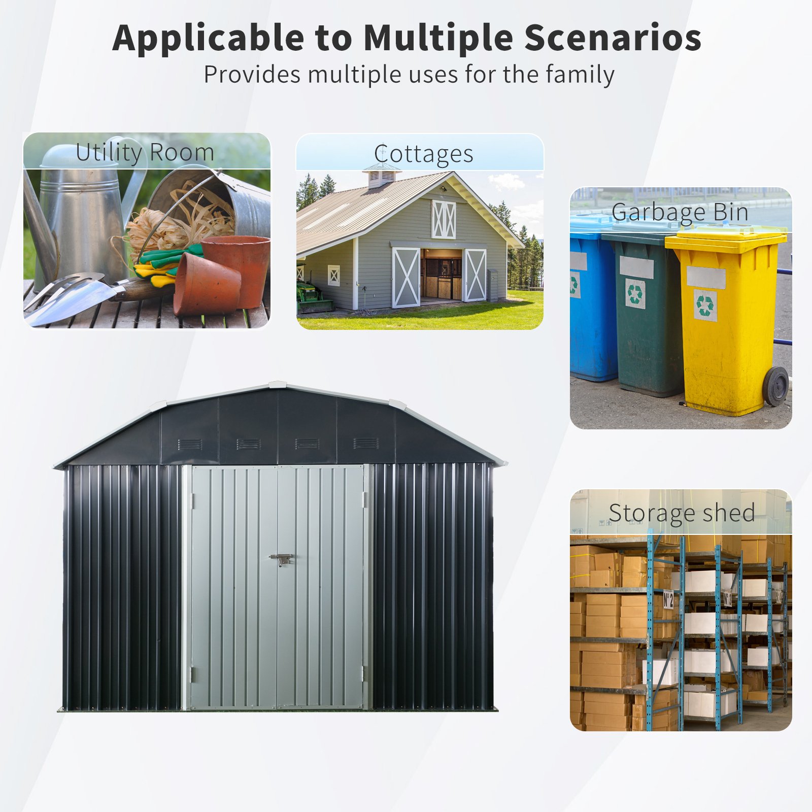 10 Ft X 12 Ft Outdoor Metal Storage Shed With Arch Roof With Lockable Doors For Backyard Garden Patio Lawn - Black - Image 8