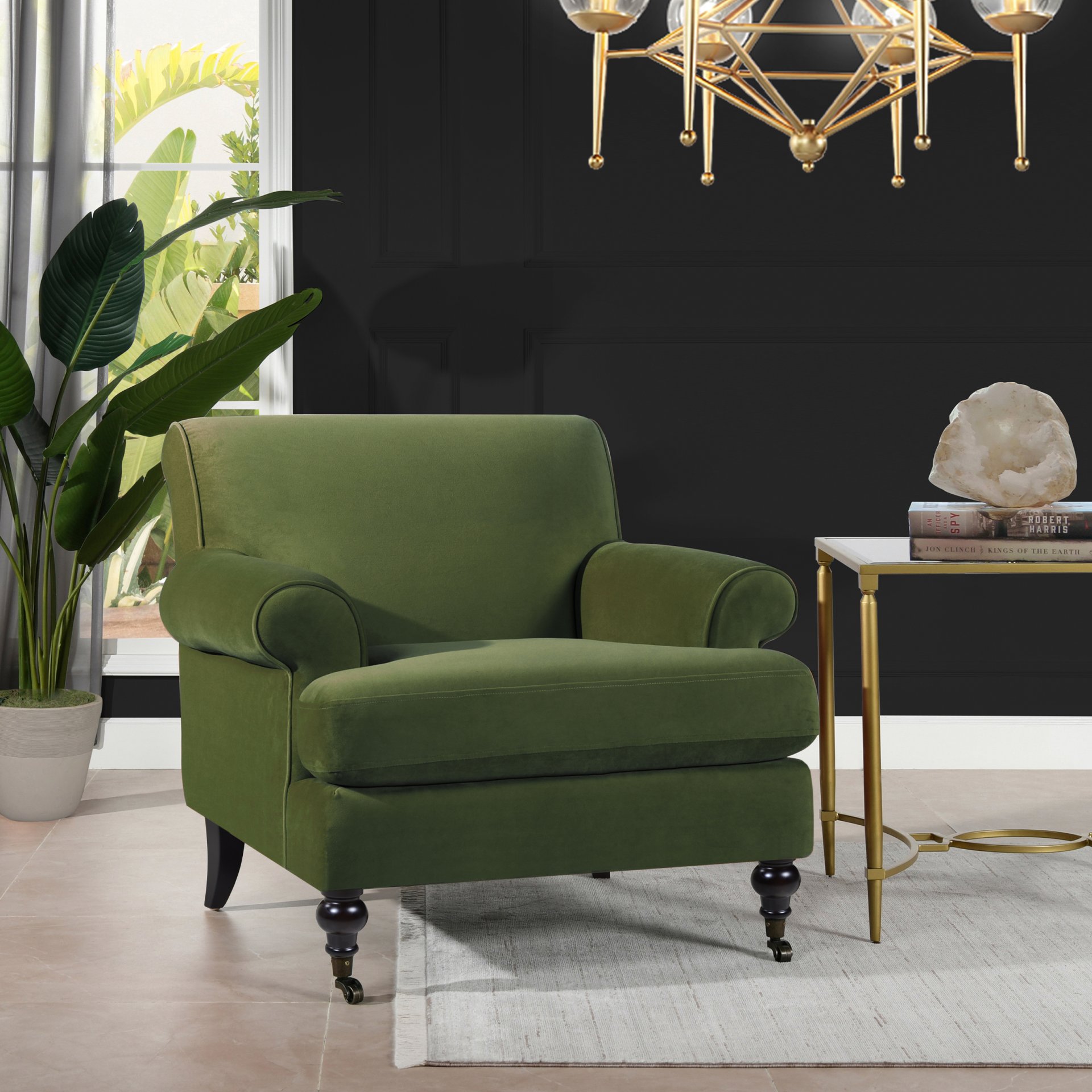 Alana Lawson - Accent Arm Chair Casters - Olive Green - Image 2