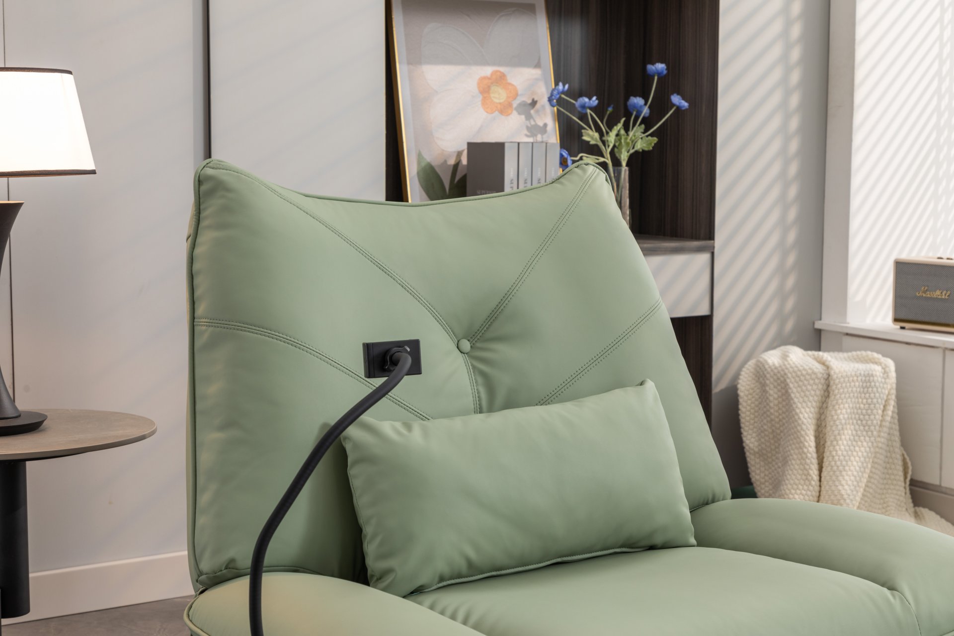 270 Swivel Glider Recliner Chair, Power Recliner Rocking Chair, USB Port Charge For Nursery Chair With Atmosphere Lamp For Living Room Bedroom Apartment - Green - Image 20