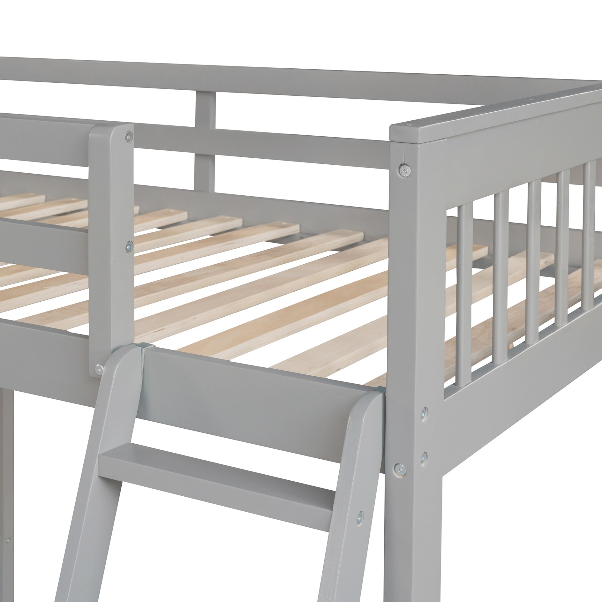 Twin Over Full L Shaped Bunk Bed & 3 Drawers, Ladder And Staircase - Gray - Image 13